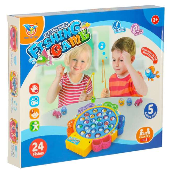 Jeu de Pêche à la Ligne Musical et Rotatif – Jeu de Société Enfant (24 Poissons & 5 Cannes)