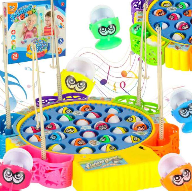 Jeu de Pêche à la Ligne Musical et Rotatif – Jeu de Société Enfant (24 Poissons & 5 Cannes)