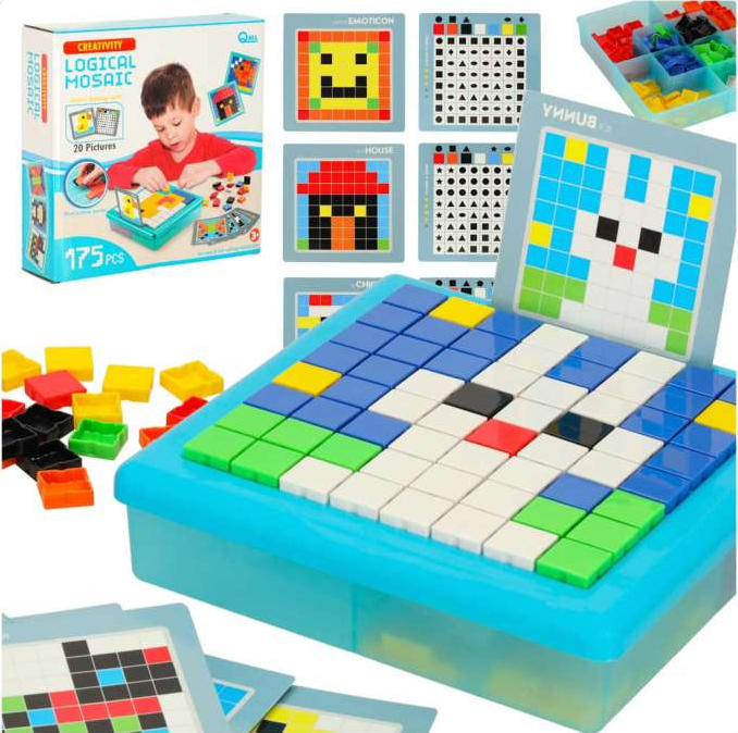 Jeu Éducatif de Logique et Mosaïque Carreaux – Puzzle Pixel Art Montessori (175 Pièces & Cartes Modèles)