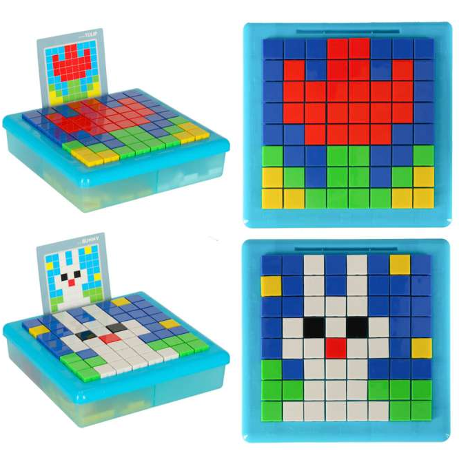 Jeu Éducatif de Logique et Mosaïque Carreaux – Puzzle Pixel Art Montessori (175 Pièces & Cartes Modèles)