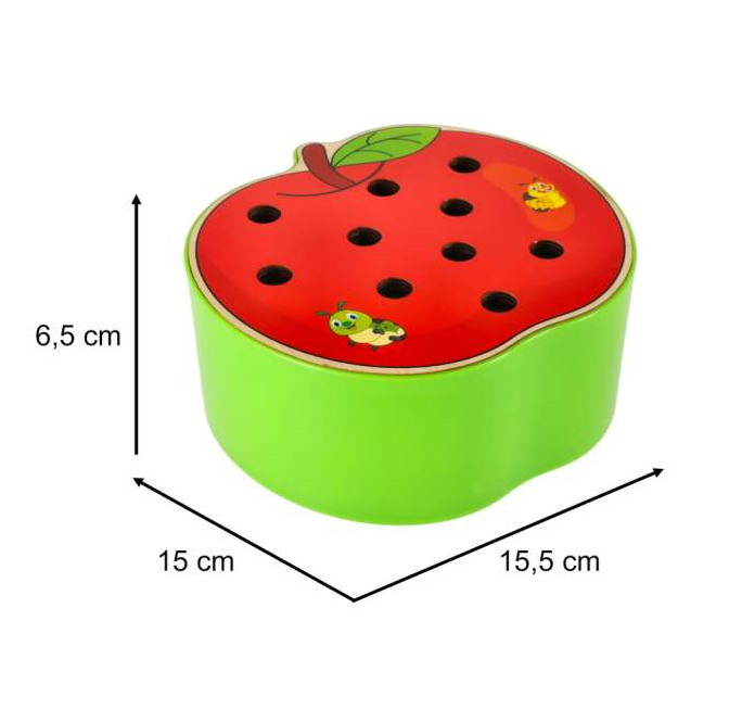 Jeu d’Éveil en Bois Pêche Magnétique – Attrape les Vers dans la Pomme Montessori (Motricité Fine)