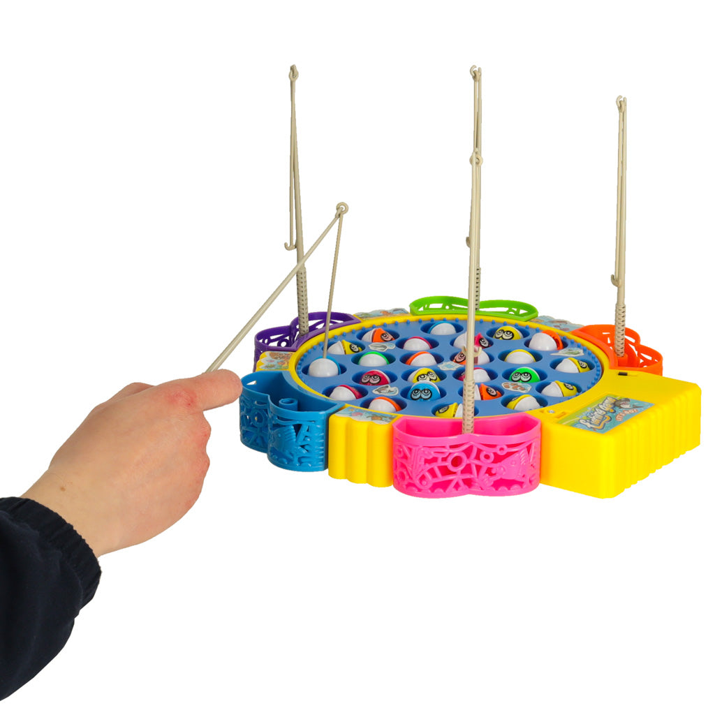 Jeu de Pêche à la Ligne Musical et Rotatif – Jeu de Société Enfant (24 Poissons & 5 Cannes)