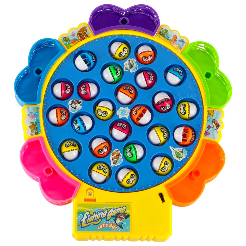Jeu de Pêche à la Ligne Musical et Rotatif – Jeu de Société Enfant (24 Poissons & 5 Cannes)