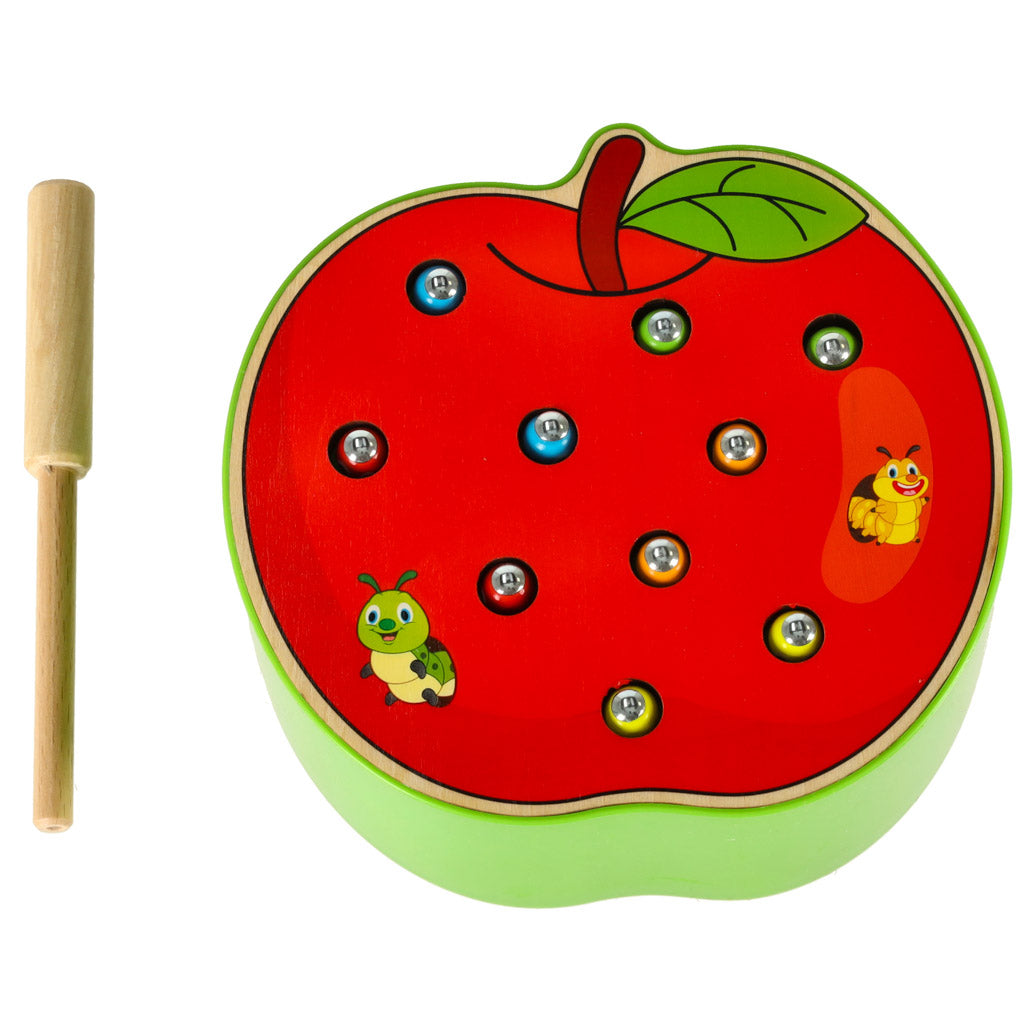 Jeu d’Éveil en Bois Pêche Magnétique – Attrape les Vers dans la Pomme Montessori (Motricité Fine)